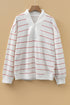 Half Zip V Neck Drop Shoulder Stripe Long Sleeve Top